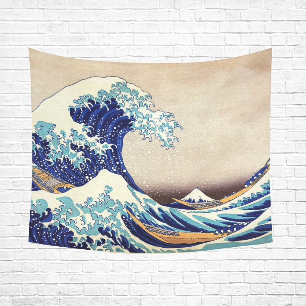 Great Wave Off Kanagawa Katsushika Hokusai Cotton Linen Wall Tapestry 60"x 51"