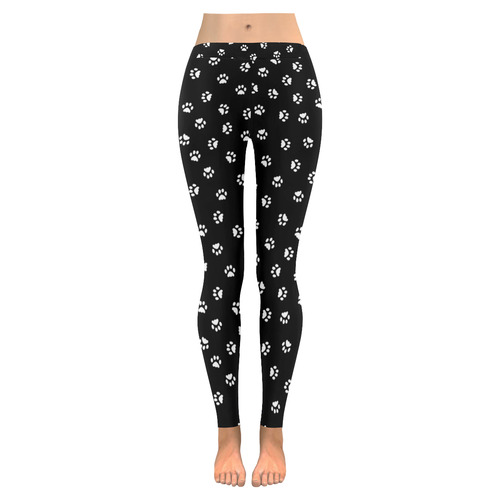 Footprints CAT white on black background Women's Low Rise Leggings ...