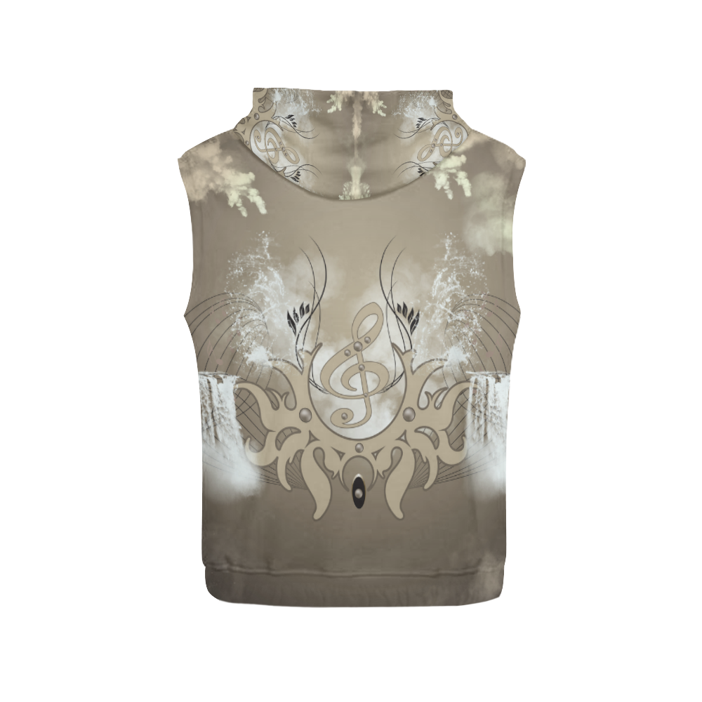 Music, clef with waterfalls All Over Print Sleeveless Hoodie for Women (Model H15)