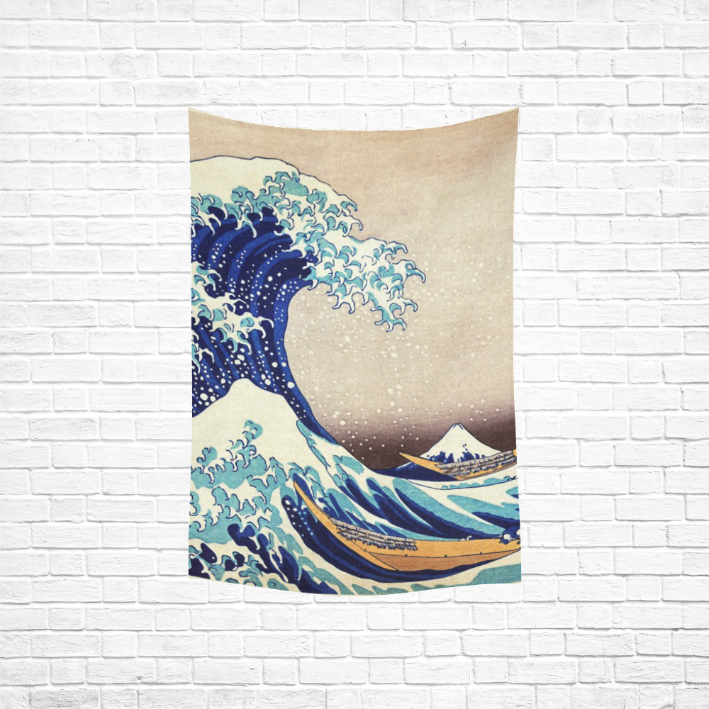 Great Wave Off Kanagawa Katsushika Hokusai Cotton Linen Wall Tapestry 40"x 60"