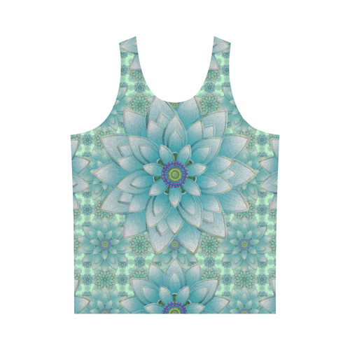 Turquoise Happy Lotus pattern All Over Print Tank Top for Men (Model T43)