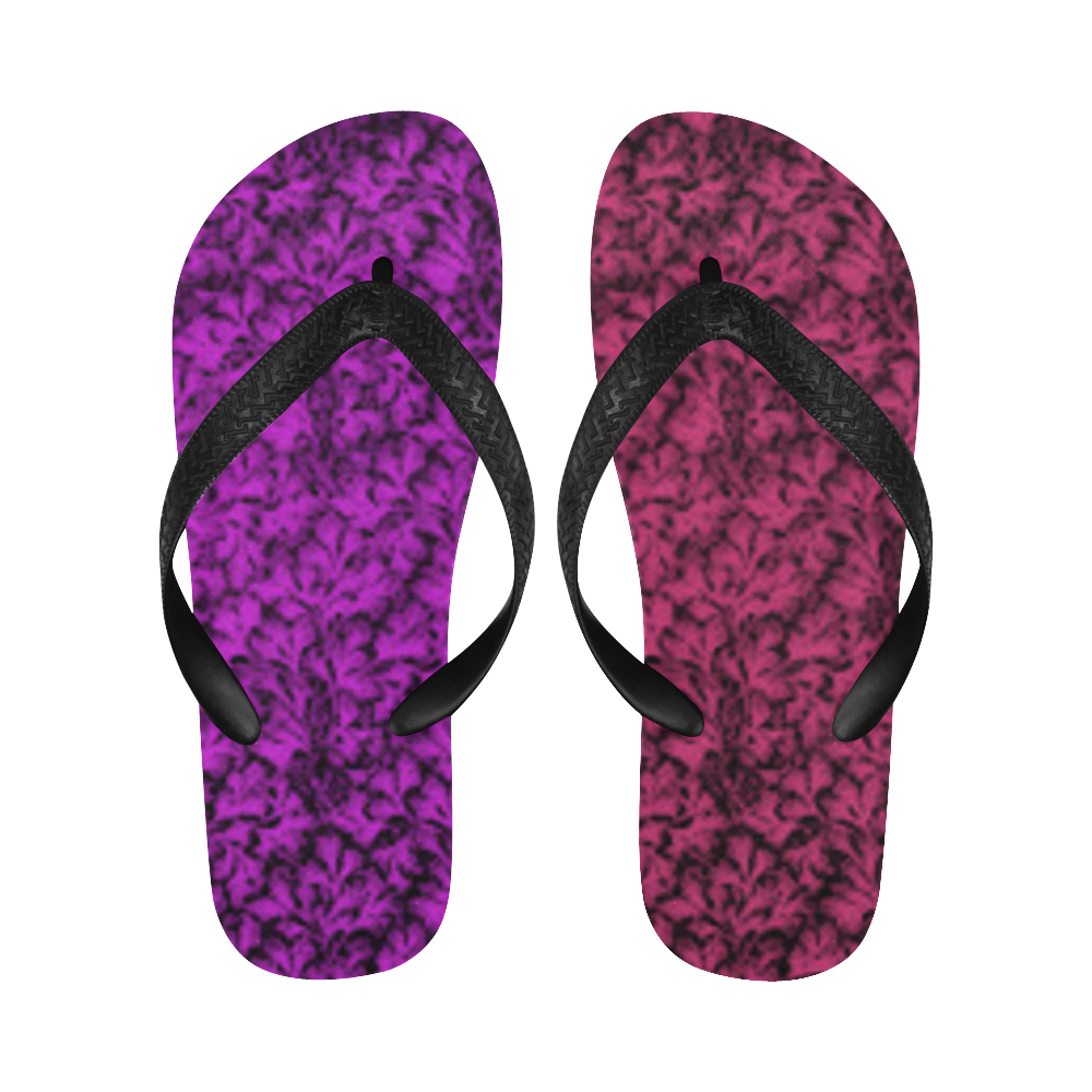 Pink Yarrow Dazzling Violet Leaf Flip Flops for Men/Women (Model 040)