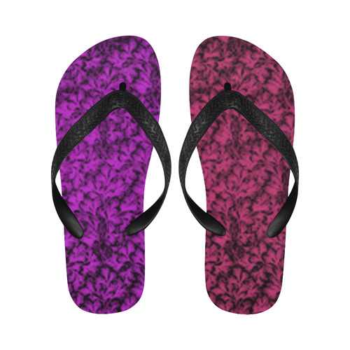 Pink Yarrow Dazzling Violet Leaf Flip Flops for Men/Women (Model 040)