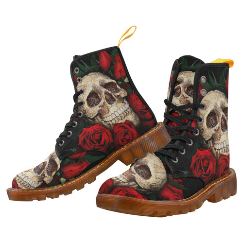 Skull & Red Roses Martin Boots For Women Model 1203H