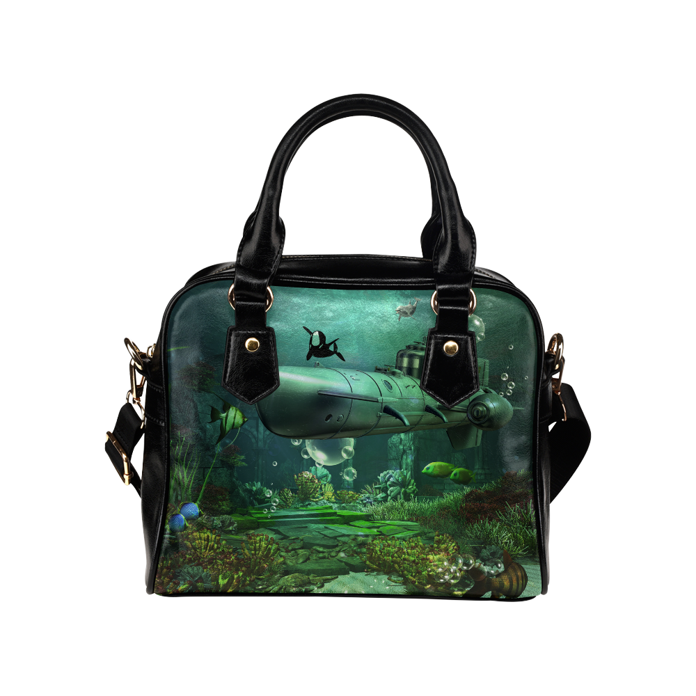 Awesome submarine with orca Shoulder Handbag (Model 1634)