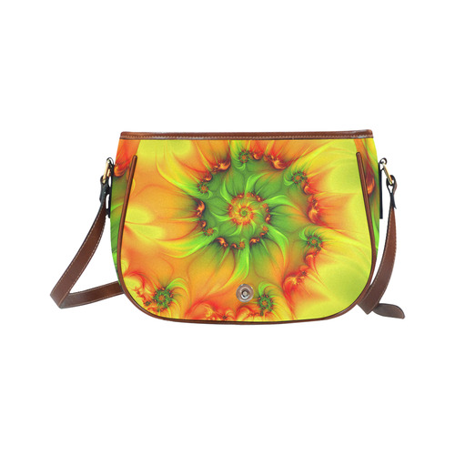 Hot Summer Green Orange Abstract Colorful Fractal Saddle Bag/Small (Model 1649) Full Customization