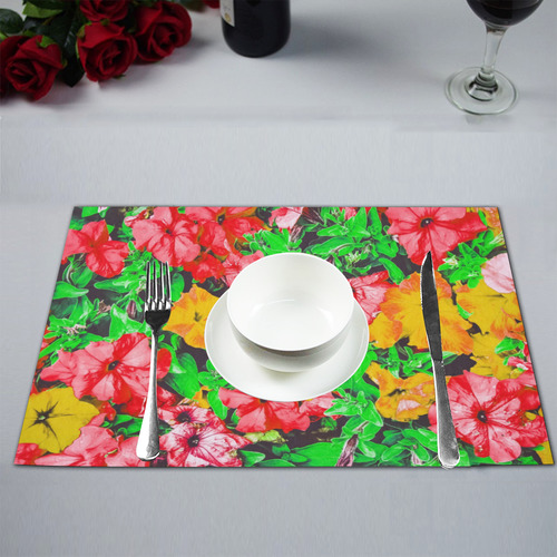 closeup flower abstract background in pink red yellow with green leaves Placemat 12''x18''