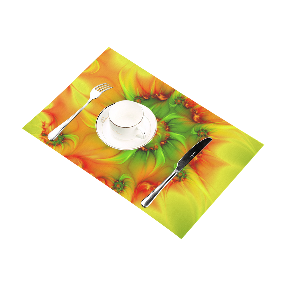 Hot Summer Green Orange Abstract Colorful Fractal Placemat 12’’ x 18’’ (Set of 4)