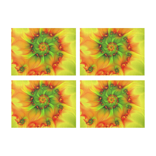 Hot Summer Green Orange Abstract Colorful Fractal Placemat 14’’ x 19’’ (Set of 4)