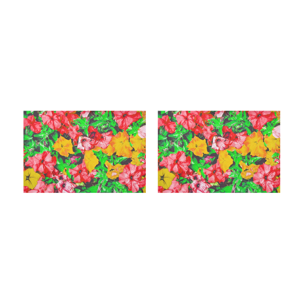 closeup flower abstract background in pink red yellow with green leaves Placemat 12’’ x 18’’ (Two Pieces)