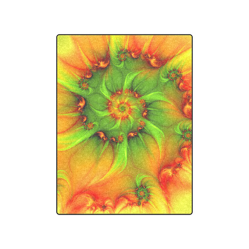 Hot Summer Green Orange Abstract Colorful Fractal Blanket 50"x60"