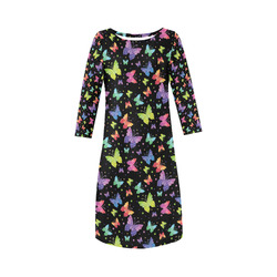 Colorful Butterflies Black Edition Round Collar Dress (D22)