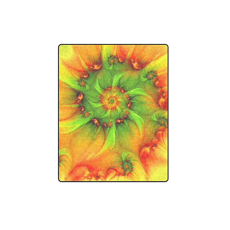 Hot Summer Green Orange Abstract Colorful Fractal Blanket 40"x50"