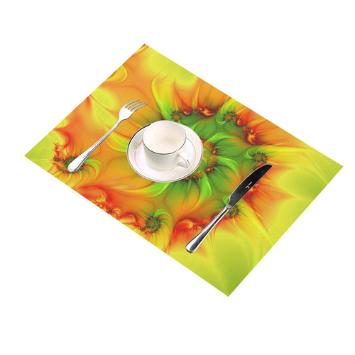 Hot Summer Green Orange Abstract Colorful Fractal Placemat 14’’ x 19’’ (Set of 2)