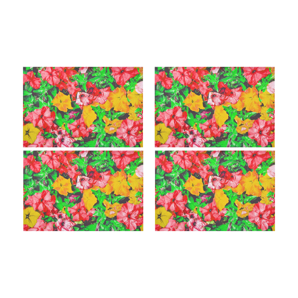 closeup flower abstract background in pink red yellow with green leaves Placemat 12’’ x 18’’ (Four Pieces)