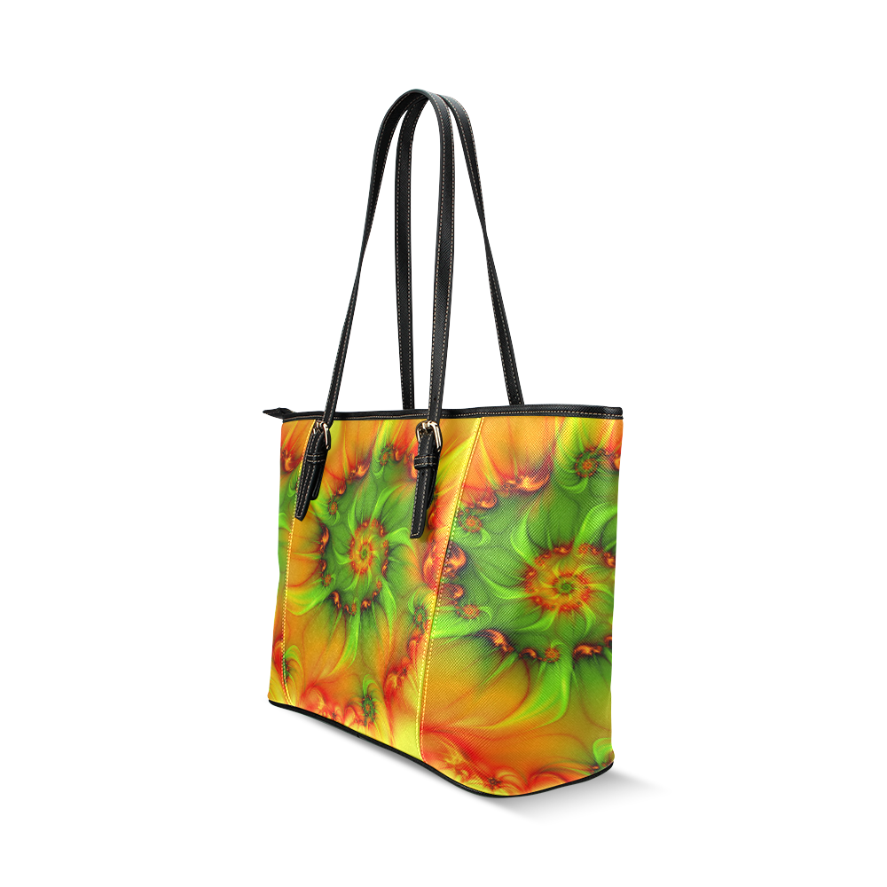 Hot Summer Green Orange Abstract Colorful Fractal Leather Tote Bag ...
