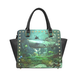 Awesome submarine with orca Rivet Shoulder Handbag (Model 1645)