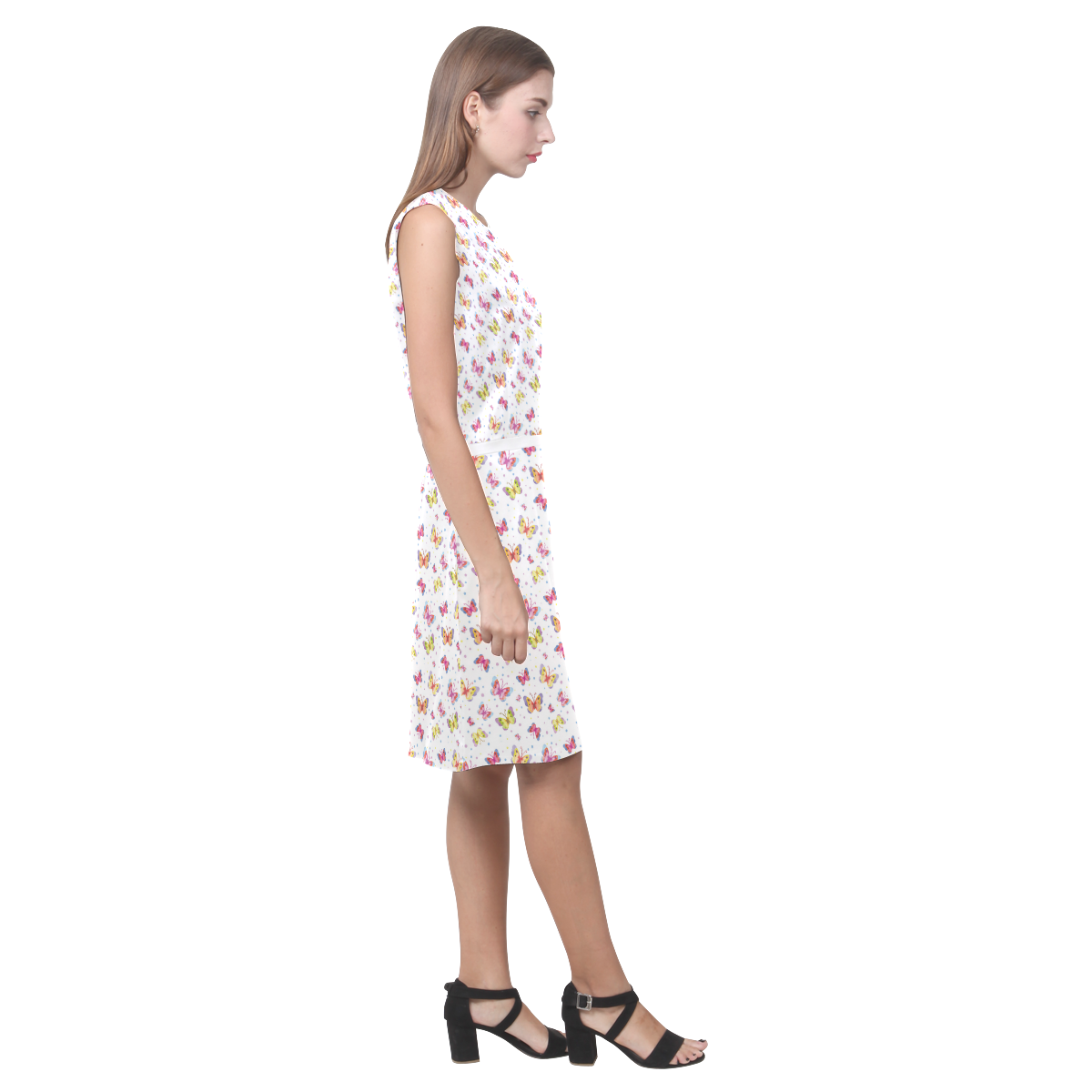 Watercolor Butterflies Eos Women's Sleeveless Dress (Model D01)
