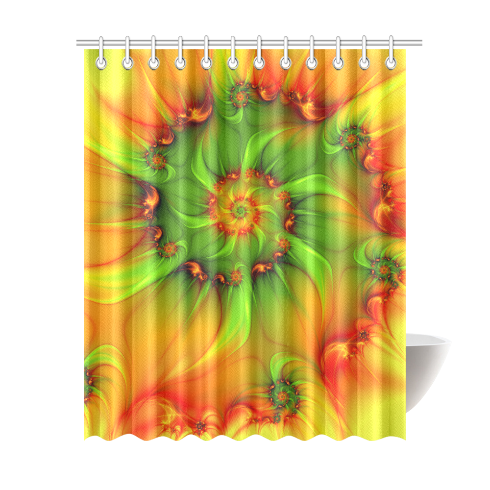 Hot Summer Green Orange Abstract Colorful Fractal Shower Curtain 69"x84"