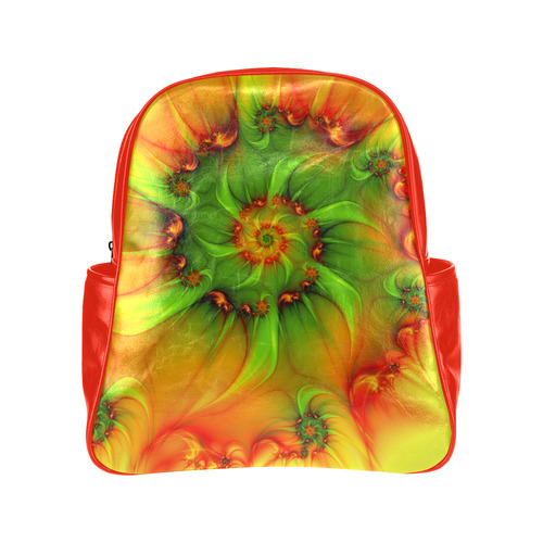 Hot Summer Green Orange Abstract Colorful Fractal Multi-Pockets Backpack (Model 1636)