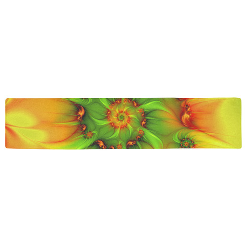 Hot Summer Green Orange Abstract Colorful Fractal Table Runner 16x72 inch
