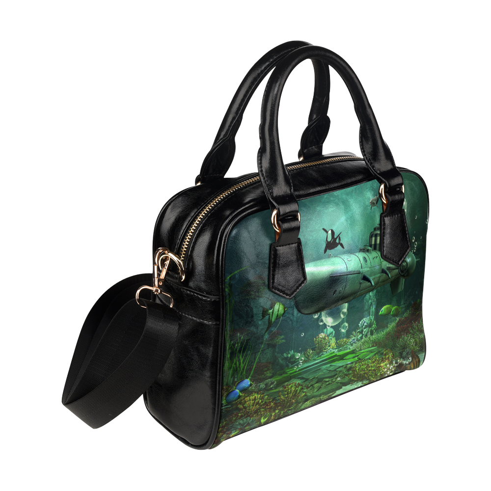 Awesome submarine with orca Shoulder Handbag (Model 1634)