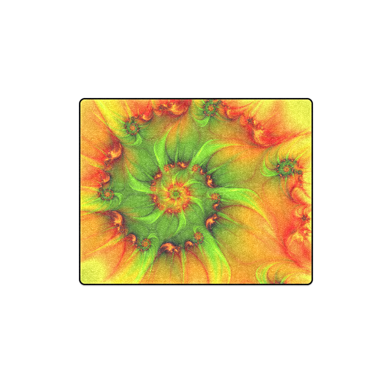 Hot Summer Green Orange Abstract Colorful Fractal Blanket 40"x50"