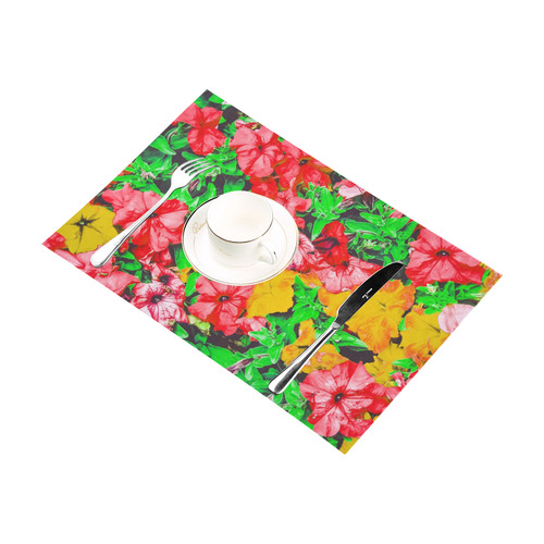 closeup flower abstract background in pink red yellow with green leaves Placemat 12''x18''