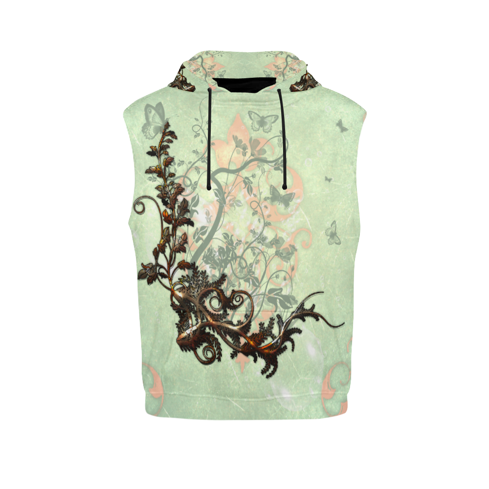 Flower power on soft green background All Over Print Sleeveless Hoodie for Men (Model H15)