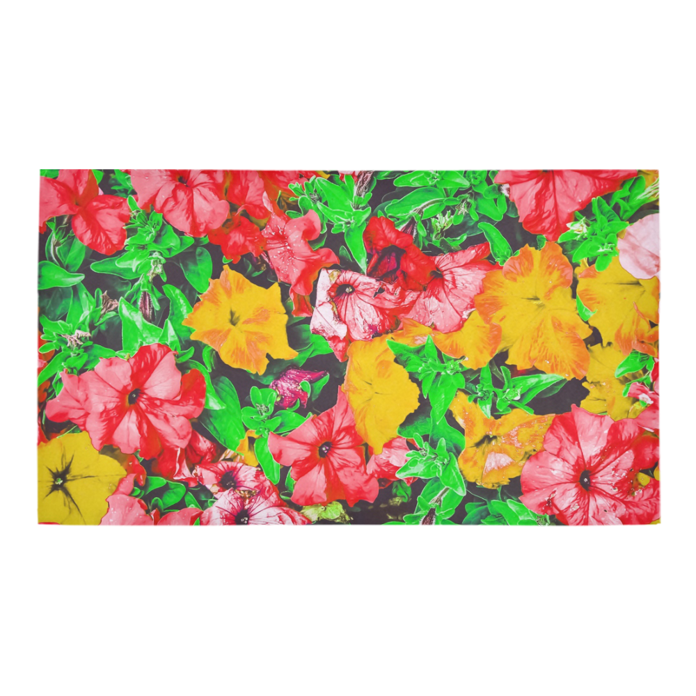 closeup flower abstract background in pink red yellow with green leaves Bath Rug 16''x 28''