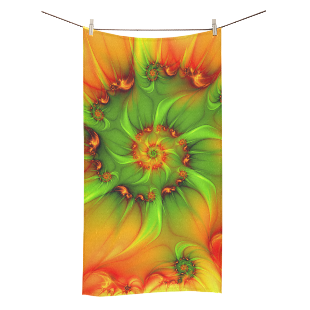 Hot Summer Green Orange Abstract Colorful Fractal Bath Towel 30"x56"
