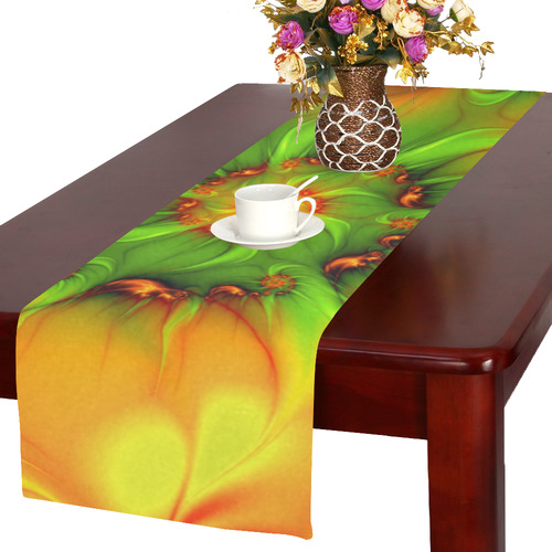 Hot Summer Green Orange Abstract Colorful Fractal Table Runner 16x72 inch