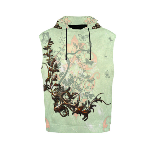 Flower power on soft green background All Over Print Sleeveless Hoodie for Women (Model H15)