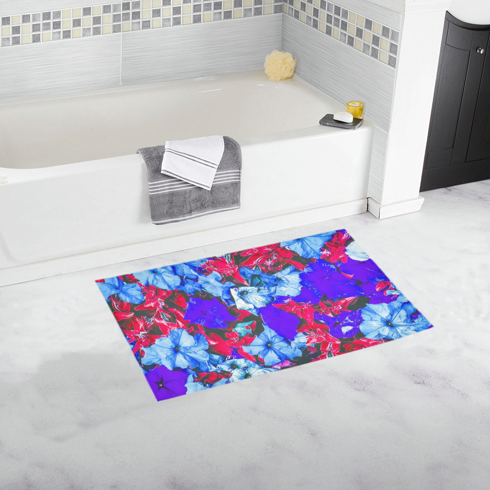 closeup flower texture abstract in blue purple red Bath Rug 16''x 28''