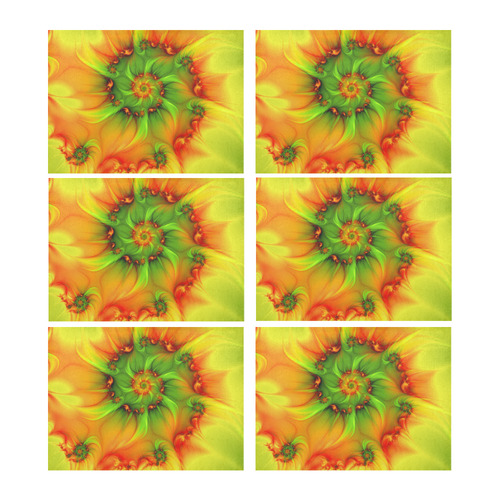 Hot Summer Green Orange Abstract Colorful Fractal Placemat 14’’ x 19’’ (Set of 6)