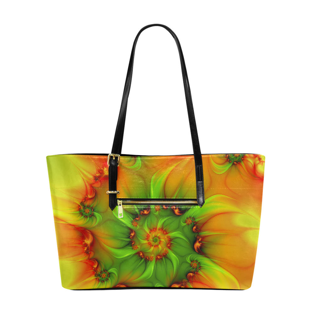 Hot Summer Green Orange Abstract Colorful Fractal Euramerican Tote Bag/Large (Model 1656)