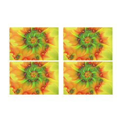 Hot Summer Green Orange Abstract Colorful Fractal Placemat 12’’ x 18’’ (Set of 4)