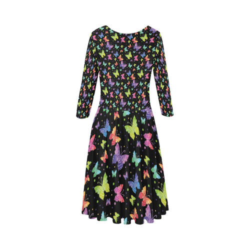Colorful Butterflies Black Edition Elbow Sleeve Ice Skater Dress (D20)