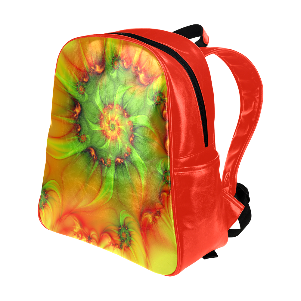 Hot Summer Green Orange Abstract Colorful Fractal Multi-Pockets Backpack (Model 1636)