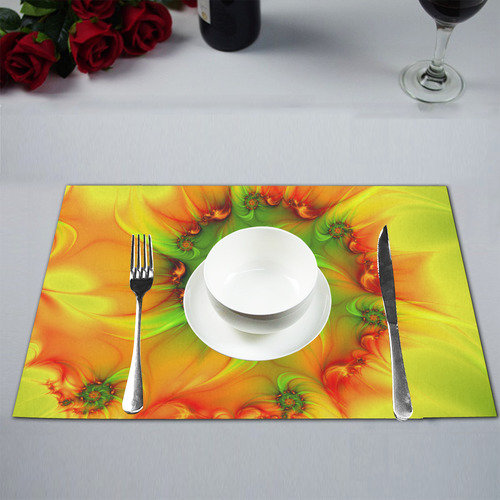 Hot Summer Green Orange Abstract Colorful Fractal Placemat 12’’ x 18’’ (Set of 6)