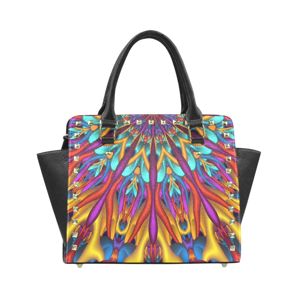 Amazing colors fractal mandala Rivet Shoulder Handbag (Model 1645)