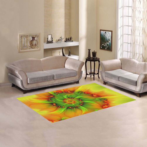 Hot Summer Green Orange Abstract Colorful Fractal Area Rug 5'x3'3''