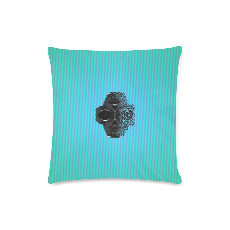 fractal black skull portrait with blue abstract background Custom Zippered Pillow Case 16"x16" (one side)