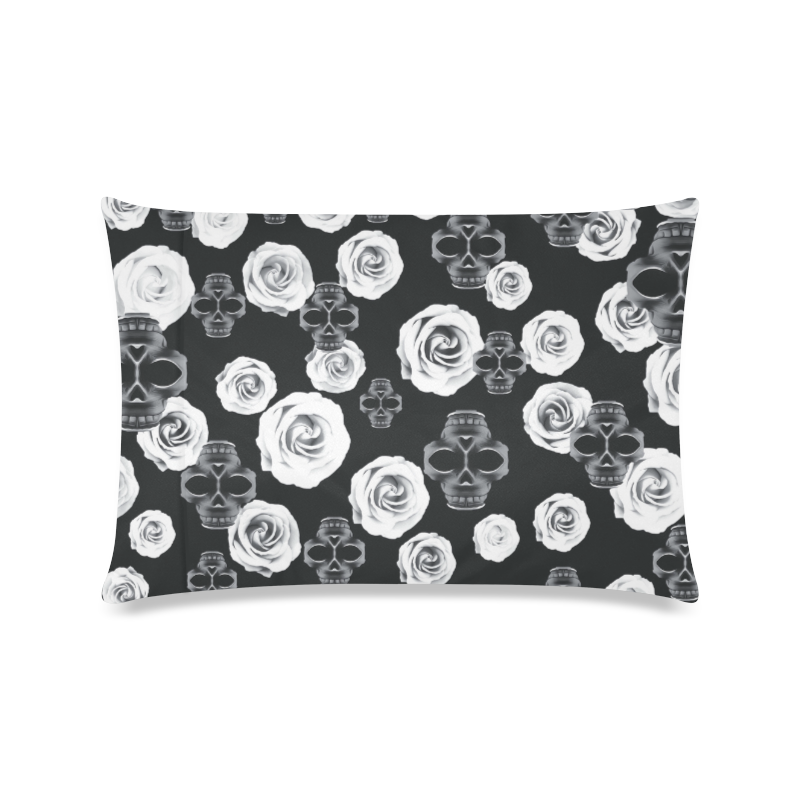 vintage skull and rose abstract pattern in black and white Custom Zippered Pillow Case 16"x24"(Twin Sides)