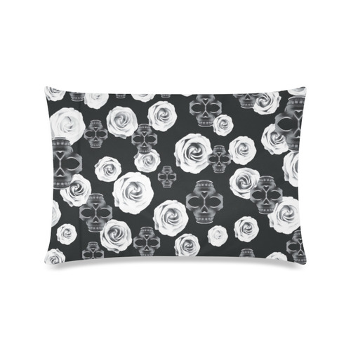 vintage skull and rose abstract pattern in black and white Custom Zippered Pillow Case 16"x24"(Twin Sides)