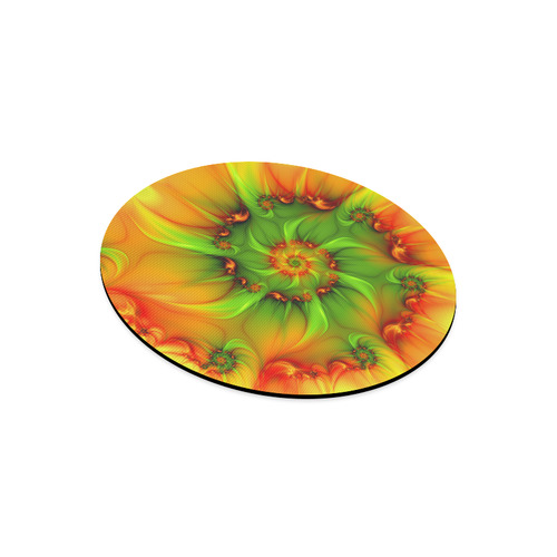 Hot Summer Green Orange Abstract Colorful Fractal Round Mousepad