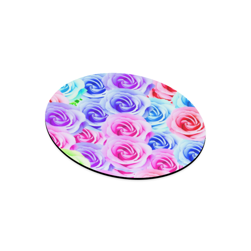 closeup colorful rose texture background in pink purple blue green Round Mousepad