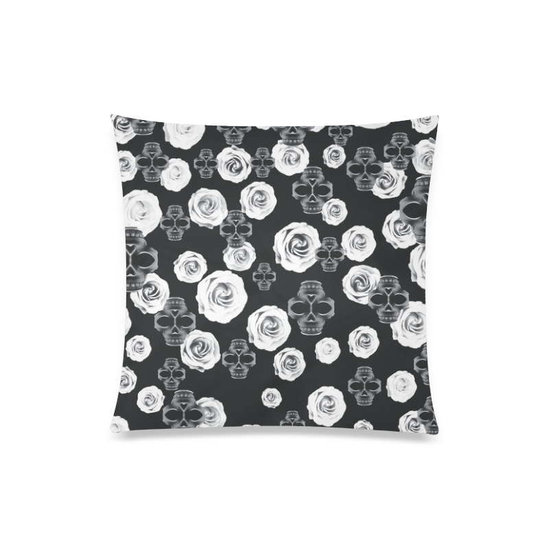 vintage skull and rose abstract pattern in black and white Custom Zippered Pillow Case 20"x20"(Twin Sides)
