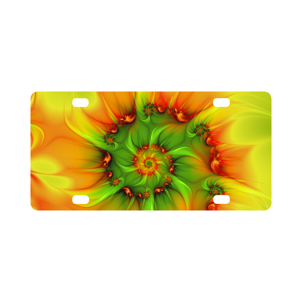 Hot Summer Green Orange Abstract Colorful Fractal Classic License Plate