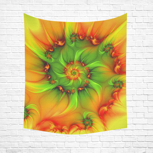 Hot Summer Green Orange Abstract Colorful Fractal Cotton Linen Wall Tapestry 51"x 60"